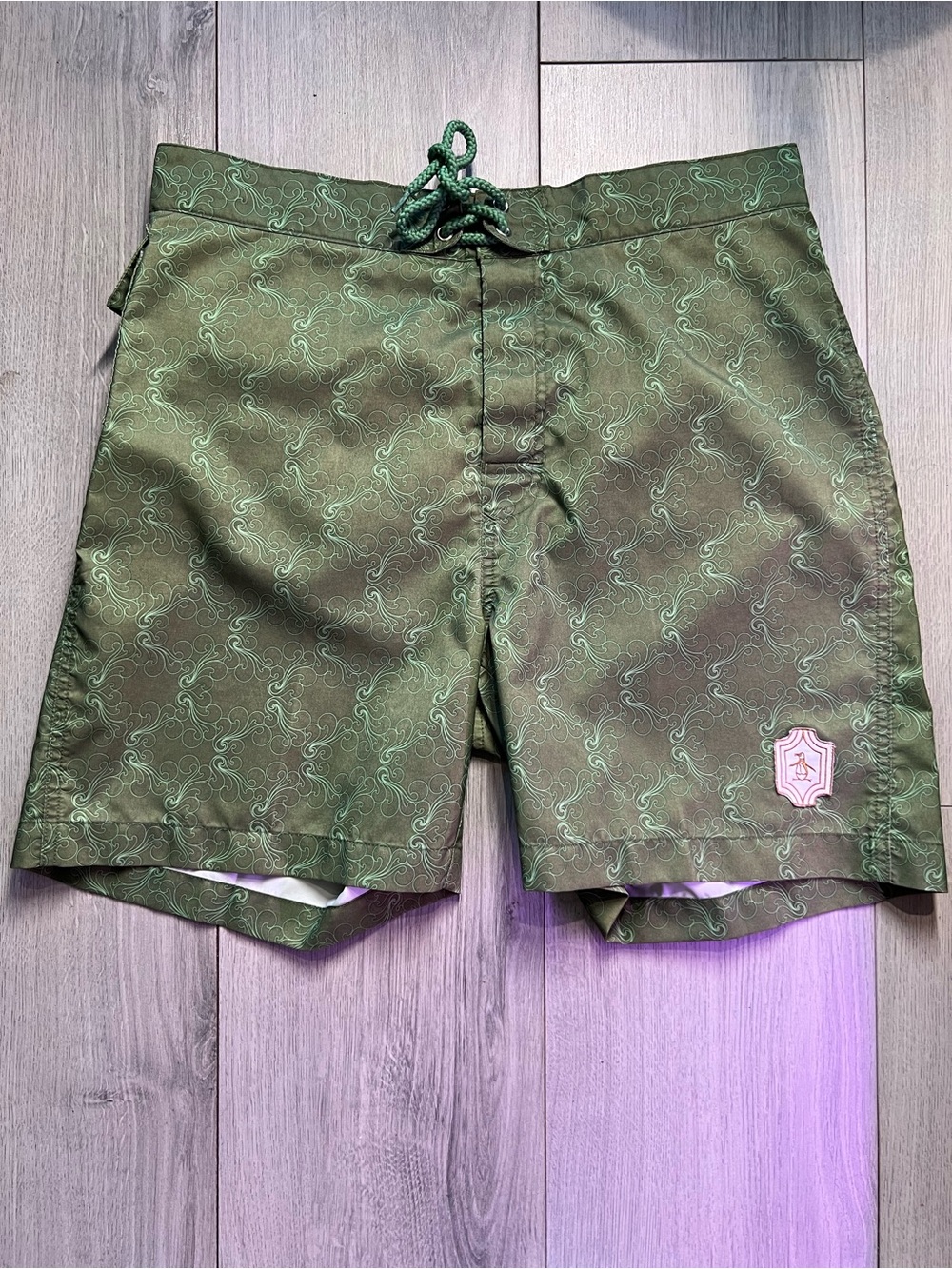 Original Penguin Olive Green Patterned Swim Trunks